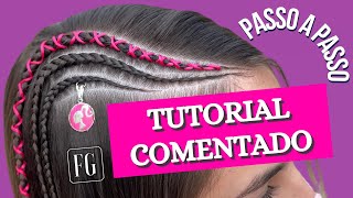 como fazer TRANÇA NAGÔ  EMBUTIDA INVERTIDA  fio de cetim e pingentes •• female hairstyle DIY [upl. by Anastice]