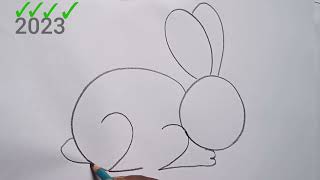 how to draw rabbit drawing from 2023 number  2023 Happy New year drawing Kids Drawing Talent [upl. by Isabea]