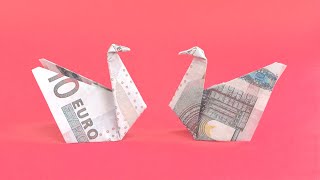 Origami SCHWAN Vogel Geldgeschenk GELD FALTEN  Money SWAN Bird  Tutorial by Euro Origami [upl. by Parnell]