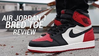 AIR JORDAN 1 BRED TOE REVIEW [upl. by Alenson26]