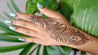 Simple peacock feather tattoo design  Peacock feather mehndi design  mehndi creations [upl. by Atneciv]