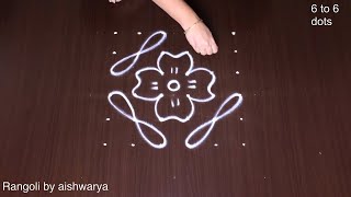 Thai Masam Flower Kolangal 6 6 Dots  Beginners Rangoli Designs Pandaga Muggulu  Rangoli [upl. by Anema]