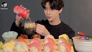 SUB모듬초밥 먹방 ft육개장 컵라면은행골 연어 참치 간장새우 광어 장어 ASMR MUKBANG Korean Eating Show Sushi 寿司 gỏi cá ซูชิ [upl. by Darla]