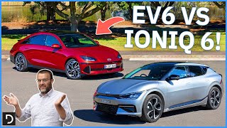 2023 Kia EV6 GTLine vs 2023 Hyundai Ioniq 6 Techniq  Drivecomau [upl. by Carlen]