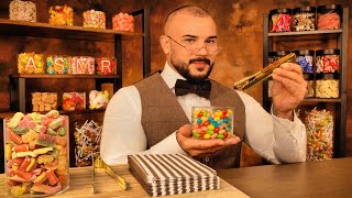 English Sweet Shop ASMR 🍭 Sweet Tasting  Take Your Order  Paper Crinkles  Chocolate Cutting [upl. by Naneik844]