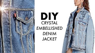 DIY How To Make a CRYSTAL EMBELLISHED Denim Jacket By Orly Shani [upl. by Anoirb]