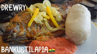 TASTIEST GHANA GRILLED TILAPIA AND BANKU FULL RECIPE [upl. by Yelssew800]