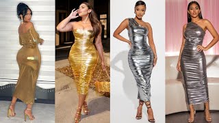 Beautiful metallic bodycon dress outfit ideas for women and girls2024 [upl. by Akili]