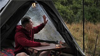 Perfect Rain Tent  SOLO CAMPING in RAIN  ASMR [upl. by Ettedanreb]