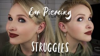 PIERCING STRUGGLES  Tragus Daith Rook amp Helix [upl. by Danete]