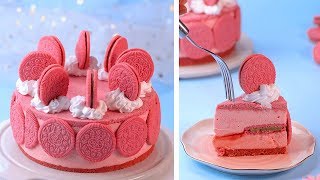 No Bake Pink Oreo Cheesecake  So Yummy Cake Decorating Ideas  Tasty Plus Cake [upl. by Vaules]