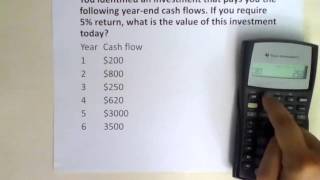 Present Value PV of a stream of mixed cash flows using TI BAII Plus calculator [upl. by Jo Ann630]