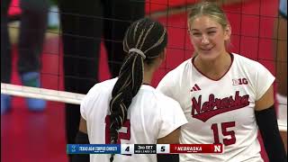 Taylor Landfair kills and block Nebraska Husker Volleyball 83024 Texas AampM CC huskers nebraska [upl. by Malinde]