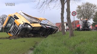 12042021  VN24  Sattelzug kippte auf ein Feld  Bergung mit Seilwinden [upl. by Yerxa]