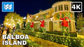 4K 🎄 Balboa Island Newport Beach California  Christmas Walking Tour  Boat Parade Night 🎧 [upl. by Lubin]