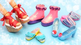 5 DIY Miniature Barbie Shoes  How to Make Doll Miniatures Tutorial [upl. by Raynold464]