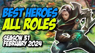 BEST HEROES IN MOBILE LEGENDS SEASON 31 FEBRUARY 2024  META HEROES FOR RANKING UP [upl. by Arehsat]