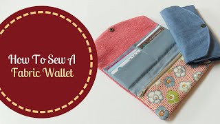 How To Sew A Fabric Wallet  Zipper Pocket  Free Pattern [upl. by Wendt]