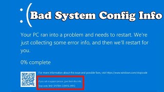 Bad System Config Info Error Windows 10 FIX [upl. by Maher]