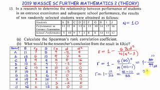 Spearmans Rank Correlation  2019 WAEC FURTHER MATHS PQ [upl. by Kowatch]