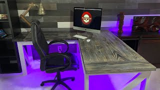 DIY LShaped Desk  With Burnt Wood Finish [upl. by Nemracledairam]