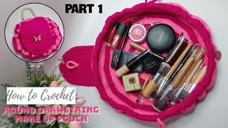 Part 1  How to Crochet Round Drawstring Cosmetic Bag [upl. by Carbo]