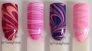 Four Easy Water Marble Nail Art Designs [upl. by Nauqad]