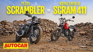 Yezdi Scrambler vs Royal Enfield Scram 411  Scrambled identities  Comparison  Autocar India [upl. by Lebana]