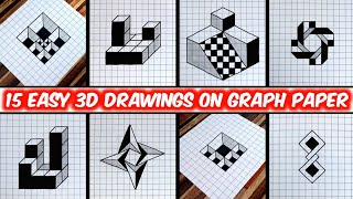 15 Easy Drawing Tricks on Graph Paper  Dibujos 3D  3D Drawing  optical illusion on Graph Paper [upl. by Hynda352]