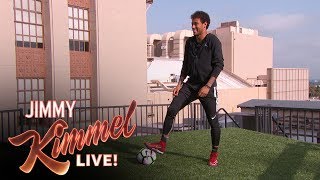 Neymar Jr Attempts Terrifying Shot from Jimmy Kimmel’s Roof [upl. by Annauj449]