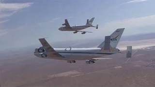 NASAs Two Modified 747 Shuttle Carrier Aircraft Flying in Formation [upl. by Akiam]