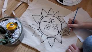 painting on a tote bag  the Sun amp the Moon [upl. by Htiel613]