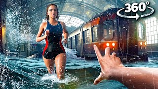 360° TRAIN STATION FLOOD 1  Escape Tsunami Wave with Girlfriend VR 360 Video 4k ultra hd [upl. by Howie458]