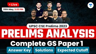 UPSC CSE 2023  Prelims Analysis  GS Paper 1  Answer Key Solutions and Expected Cutoff [upl. by Rema]