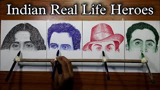 Drawing four different faces at a same time with pen  Indian Artist By nurulart [upl. by Ambrogio]