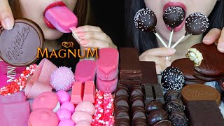 ASMR CAKE POPS PINK MAGNUM ICE CREAM MILKA CHOCOLATE KINDER BUENO KITKAT NERDS ROPE GUMMY 먹방 [upl. by Grindle723]