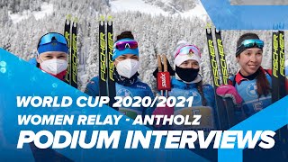 Antholz World Cup 7 Women Relay Podium Interviews [upl. by Winne]