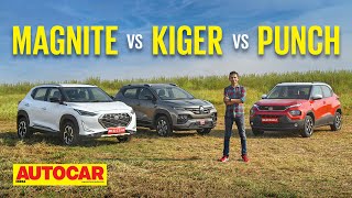 Tata Punch vs Nissan Magnite vs Renault Kiger  Playing the value card  Comparison  Autocar India [upl. by Anirtal]