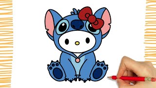 How To Draw STITCH HELLO KITTY I Easy [upl. by Wier]