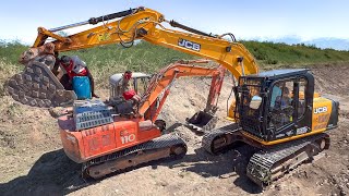 JCB 145 and TATA 110 Excavator Pond Canal Cleaning together  Jcb Excavator [upl. by Sax]