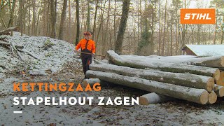 Stapelhout zagen  STIHL Kettingzagen [upl. by Gerbold]