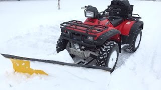 Honda Foreman 450 vs 16 Inch Snow Storm ATV Snow Plow [upl. by Lareine]