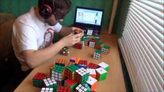 Solving 50 Rubiks Cubes blindfolded [upl. by Jaret211]