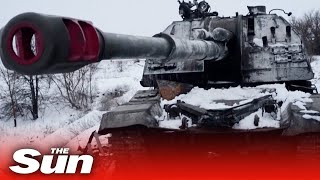 Drone shows destroyed Russian military column in Ukraines Sumy region [upl. by Nanerb]