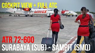 Flight Surabaya SUB to Sampit SMQ  Cockpit View ATR 72600 FULL ATC [upl. by Imef28]