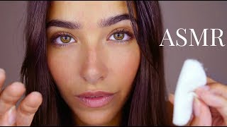 ASMR Massaging Your Face Lotion sounds Face tapping Face brushing Cottons [upl. by Vanya]