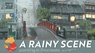 A rainy scene in Procreate City in Paint 02 [upl. by Horvitz]