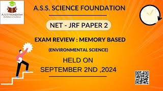 EXAM REVIEW MEMORY BASED 2 SEP 2024 ENVIRONMENTAL SCIENCE NTA NET JRF 2024 [upl. by Ellenhoj]