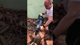 How to split wood with hammer drill [upl. by Ynaffets]