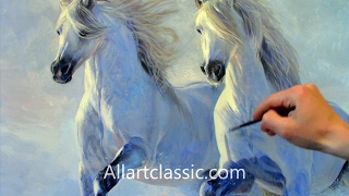 Painting Horses Running in Deep SnowEntire Painting Process [upl. by Annerahs]